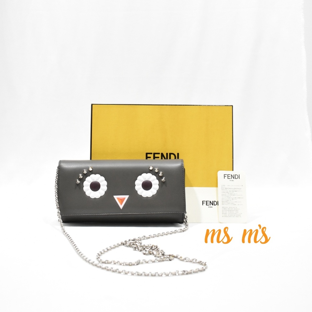 NIB Fendi Faces Leather Wallet on Chain Clutch